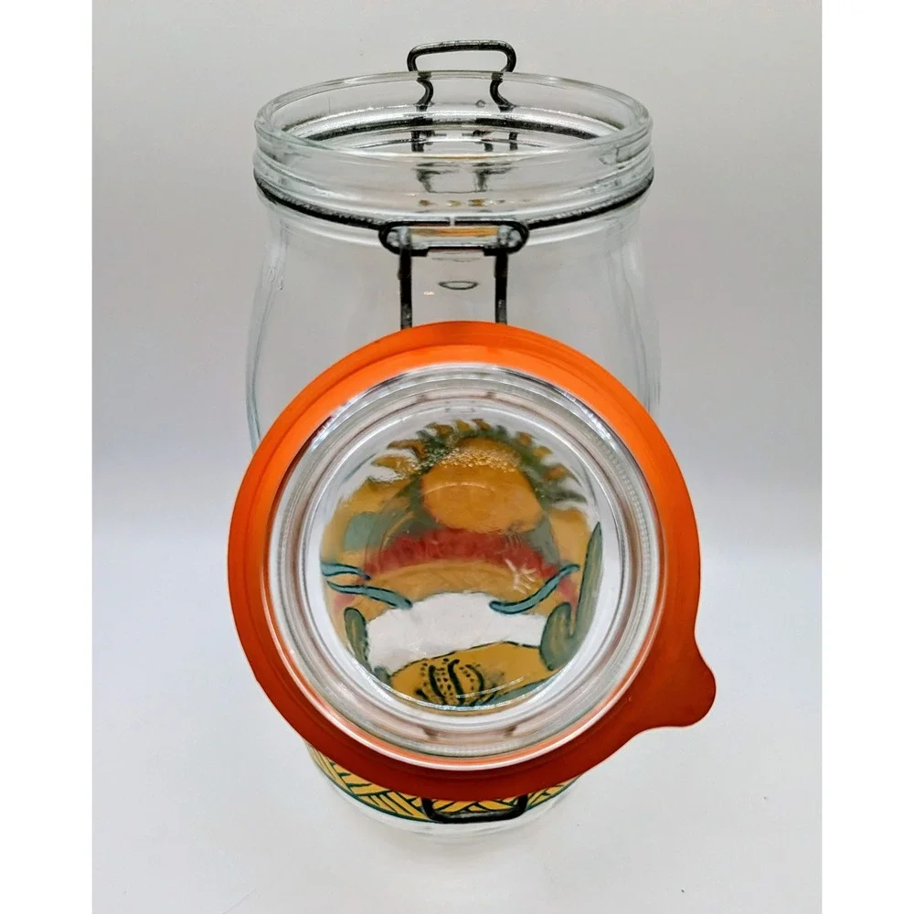 Vintage Arizona Pistachio Co Glass Jar Made in France Southwestern Sun Cactus